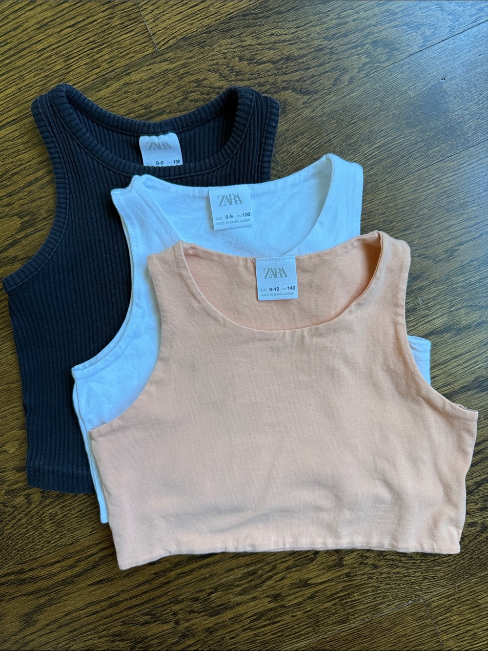 Zara Cropped Tank Trio in Peach, White, Black